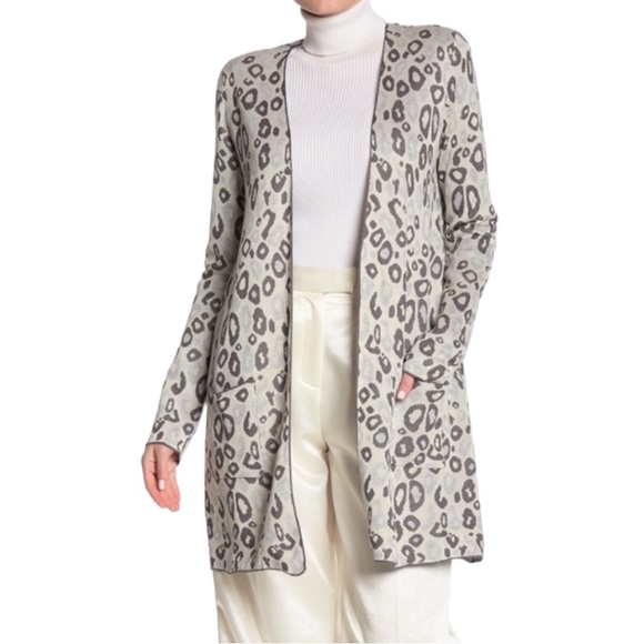 NWT Joseph Allen leopard Grey/white long cardigan women size XS - Picture 1 of 8